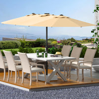 Garvee 13ft Double-Sided Patio Umbrella, Rectangular Outdoor Market Umbrella with Crank Handle, UV-Blocking Canopy for Backyard, Poolside & Deck, Beige