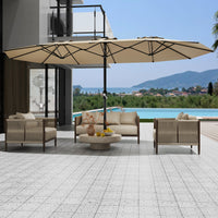 Garvee 13ft Double-Sided Patio Umbrella, Rectangular Outdoor Market Umbrella with Crank Handle, UV-Blocking Canopy for Backyard, Poolside & Deck, Beige
