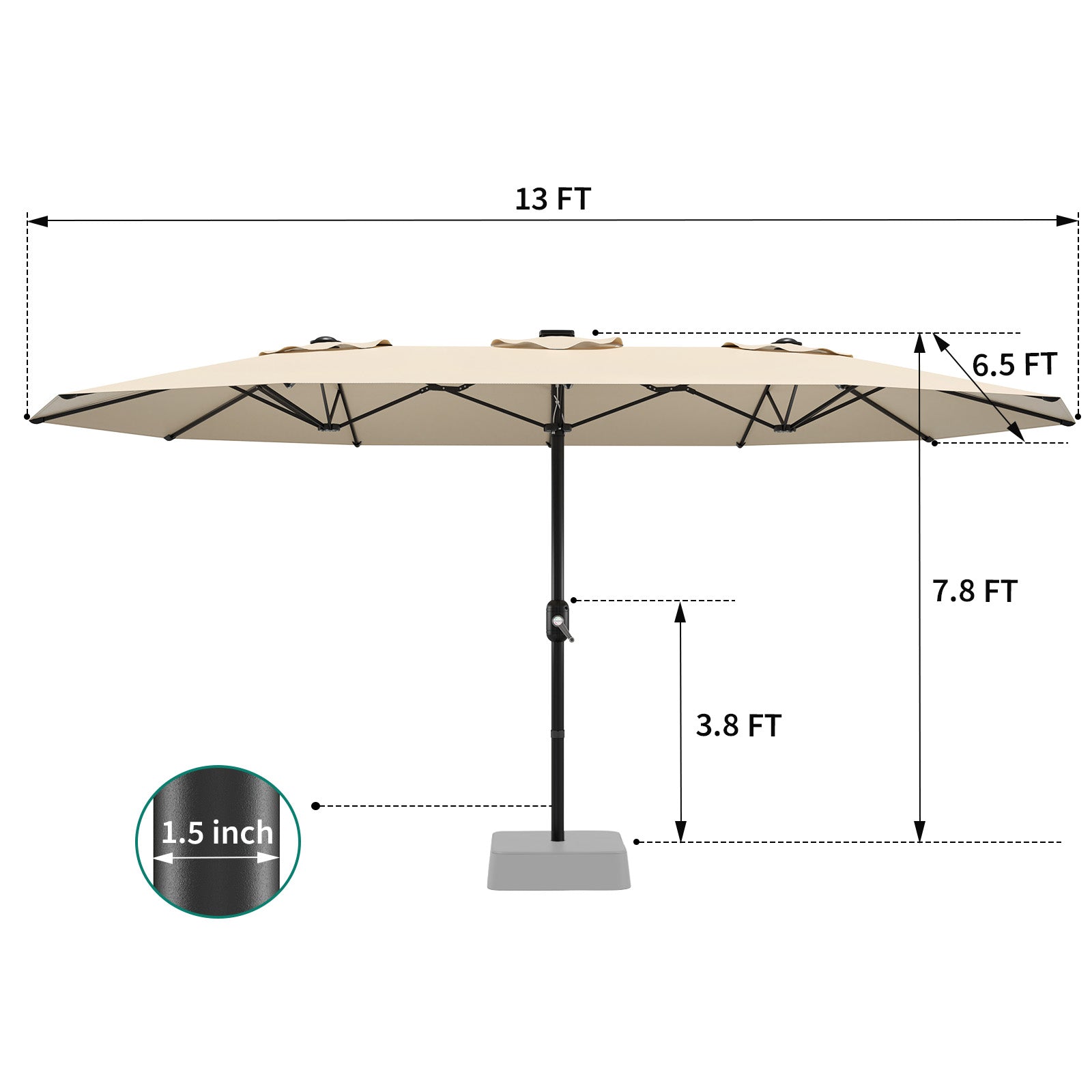 Garvee 13ft Double-Sided Patio Umbrella, Rectangular Outdoor Market Umbrella with Crank Handle, UV-Blocking Canopy for Backyard, Poolside & Deck, Beige