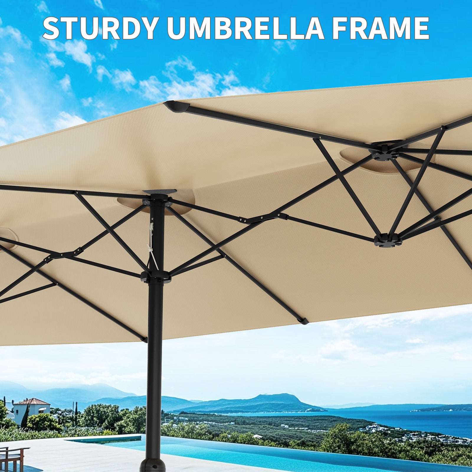 Garvee 13ft Double-Sided Patio Umbrella, Rectangular Outdoor Market Umbrella with Crank Handle, UV-Blocking Canopy for Backyard, Poolside & Deck, Beige