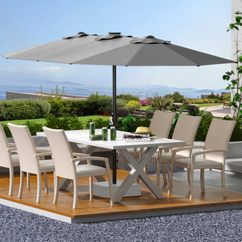 Garvee 13' Double-Sided Umbrella, Outdoor Patio Umbrellas, Rectangle Market Umbrella with Crank Handle, Large Patio Umbrell for Poolside Backyard, Grey