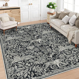 Garvee Tiger Washable Area Rug 9x12 Large Modern Living Room Rug, Non Slip Botanical Floor Cover for Dining Room, Ultra Thin Soft Indoor Foldable Carpet for Bedroom Guest Room, Black - Black