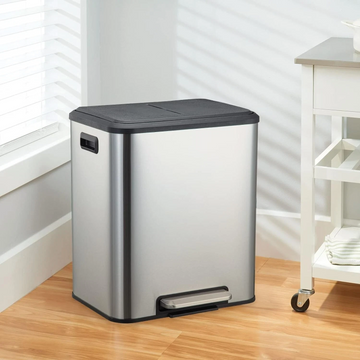 Garvee 8 Gallon Stainless Steel Dual Trash Can Recycling Bin with Removable Inner Bin and Soft Close Lid for Kitchen and Home Office, Silver
