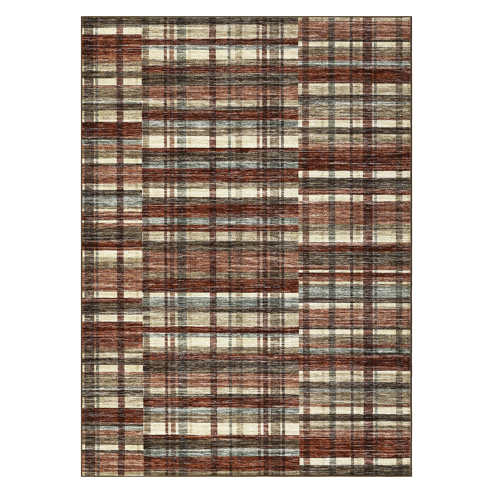 Garvee 5x7 Area Rug Distressed Modern Plaid Low Pile Faux Wool Soft Washable Stain Resistant Dark Red for Living Room Bedroom Nursery Office