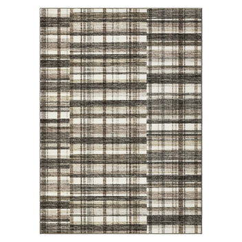 Garvee Plaid Beige & Camel Multi 10x13 Living Room Area Rugs Modern Distressed Plaid Low Pile Washable Non Slip
