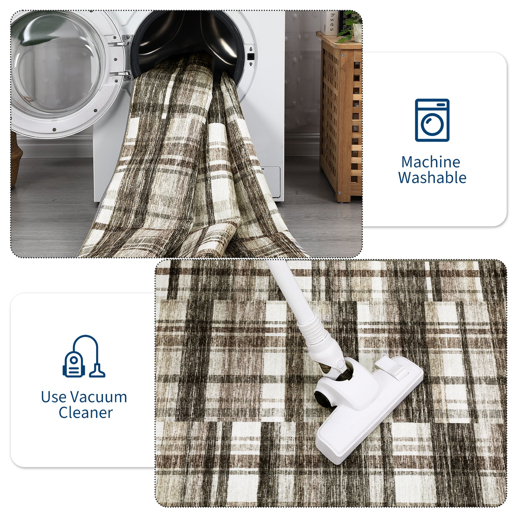 Garvee Modern Hallway Rugs 2x6 Washable Plaid Accent Carpet with Non-Slip Backing, Stain-Resistant Low Pile Indoor Mat, Farmhouse Floor Cover for Laundry, Bedroom
