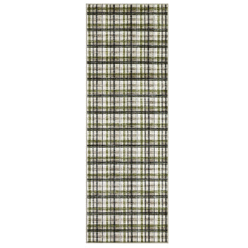 Garvee Modern Green & Taupe 2x6 Runner Rug Non-Slip Washable Kitchen Runner Pearl Velvet Soft Surface Stain Resistant