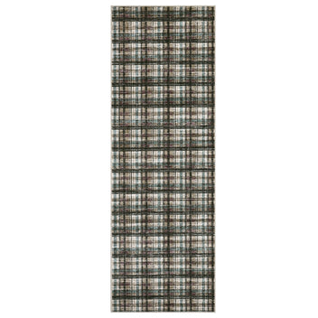 Garvee Tartan Plaid Runner Rug 2x10, Washable Non Slip Low Pile Faux Wool Carpet, Farmhouse Kitchen Hallway Bathroom Runner Rug for Entryway Laundry Room, Teal & Brown