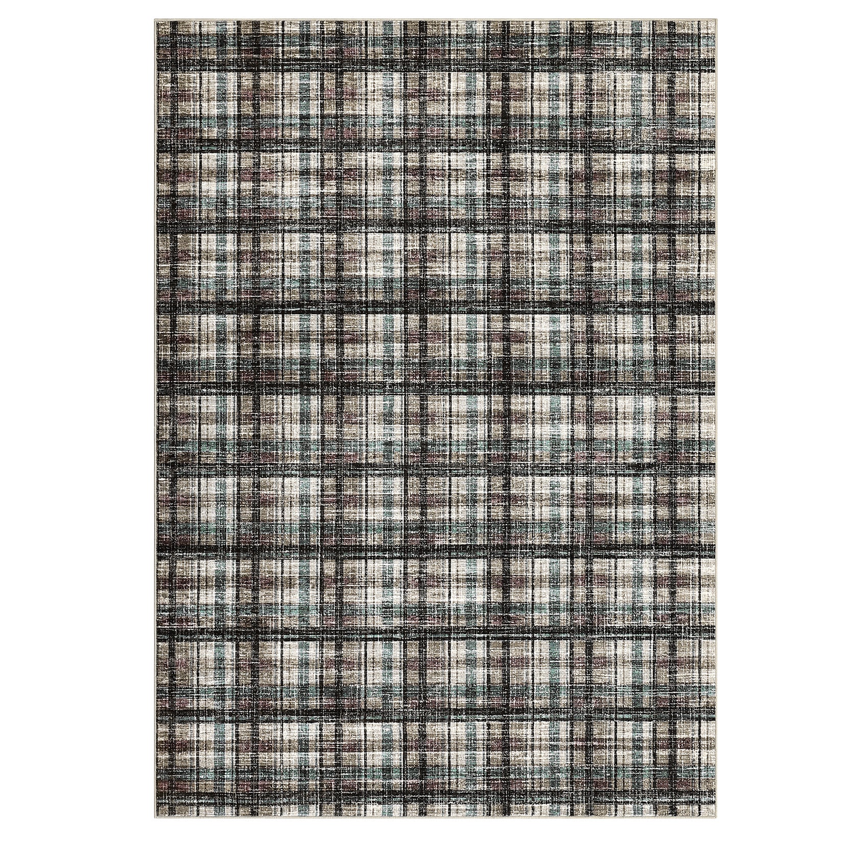 Garvee Teal & Brown 8x10 Modern Area Rug for Living Room Washable Bedroom Rug Contemporary Large Area Rug Soft Non Slip Throw Rugs Low Pile Stain Resistant Carpet for Dining Room