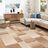 Garvee Large Area Rugs,Modern Geometric Patchwork Floor Decor for Bedroom Aesthetic Carpet, Rockwood Collection, Indoor Rugs for Living Room, Dining Room, Nursery, Office, Machine Washable Rug,5x7 Ft Khaki - Brown