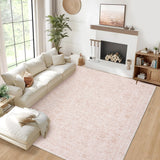Garvee Washable Area Rugs 5x7 Vintage Printed Throw Rug with Non-Slip Backing, Oriental Distressed Indoor Mat, Stain-Resistant Low Pile Accent Carpet for Living Room, Office, Pink - Pink
