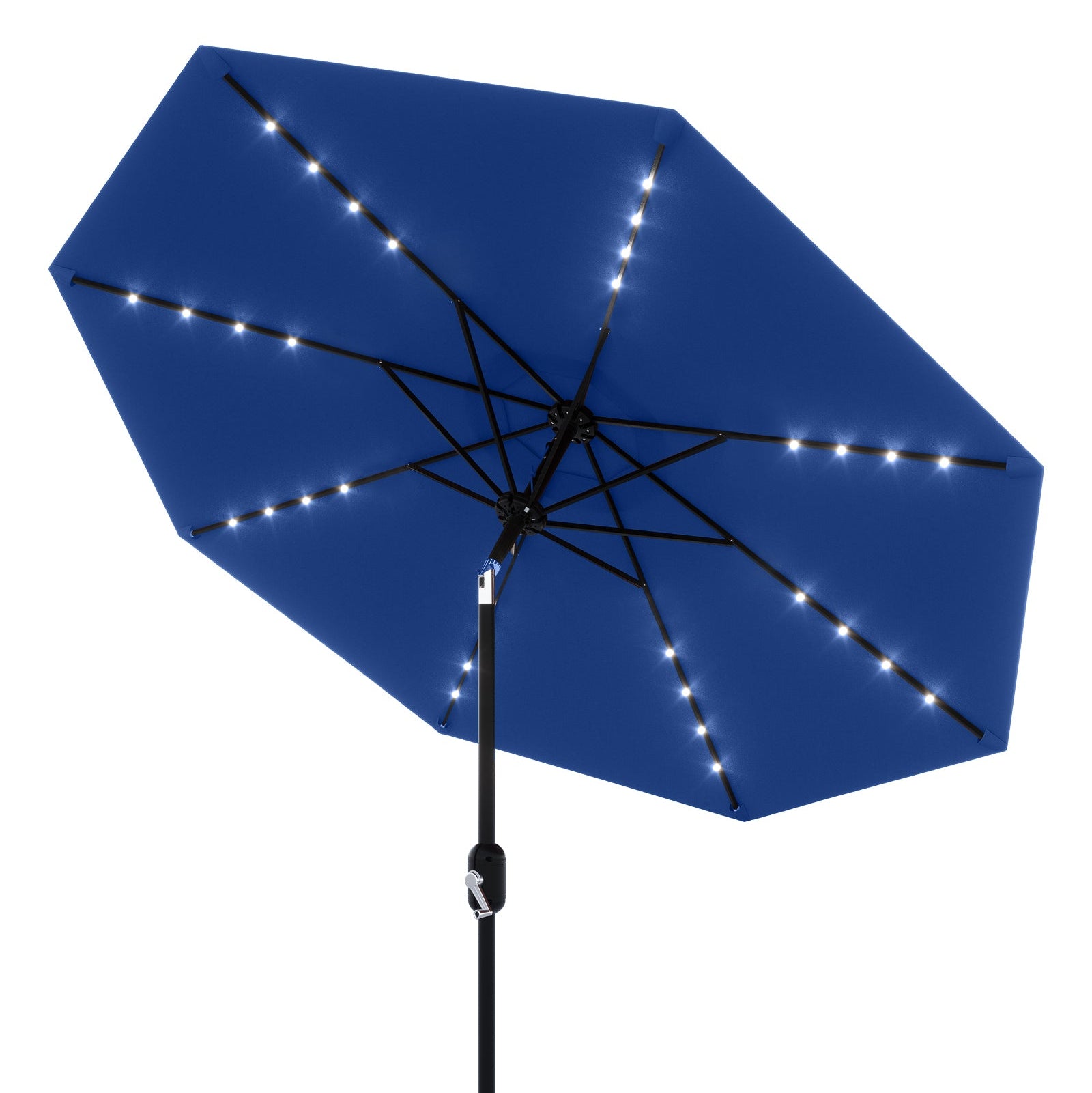 Garvee 10' Solar Patio Umbrella with 40 LED Lights, Outdoor Market Umbrella with Auto-Tilt Crank & Weather-Resistant Canopy, Navy Blue
