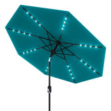 Garvee 9FT Solar LED Patio Umbrella with 32 Lights, Tilt & Crank Outdoor Market Umbrella, UV & Water Resistant, 8 Ribs Sunshade for Garden, Deck, Pool & Table, Turquoise - Turquoise
