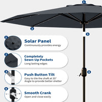 Garvee 10' Solar Patio Umbrella with 40 LED Lights, Outdoor Market Umbrella with Auto-Tilt Crank & Weather-Resistant Canopy, Grey