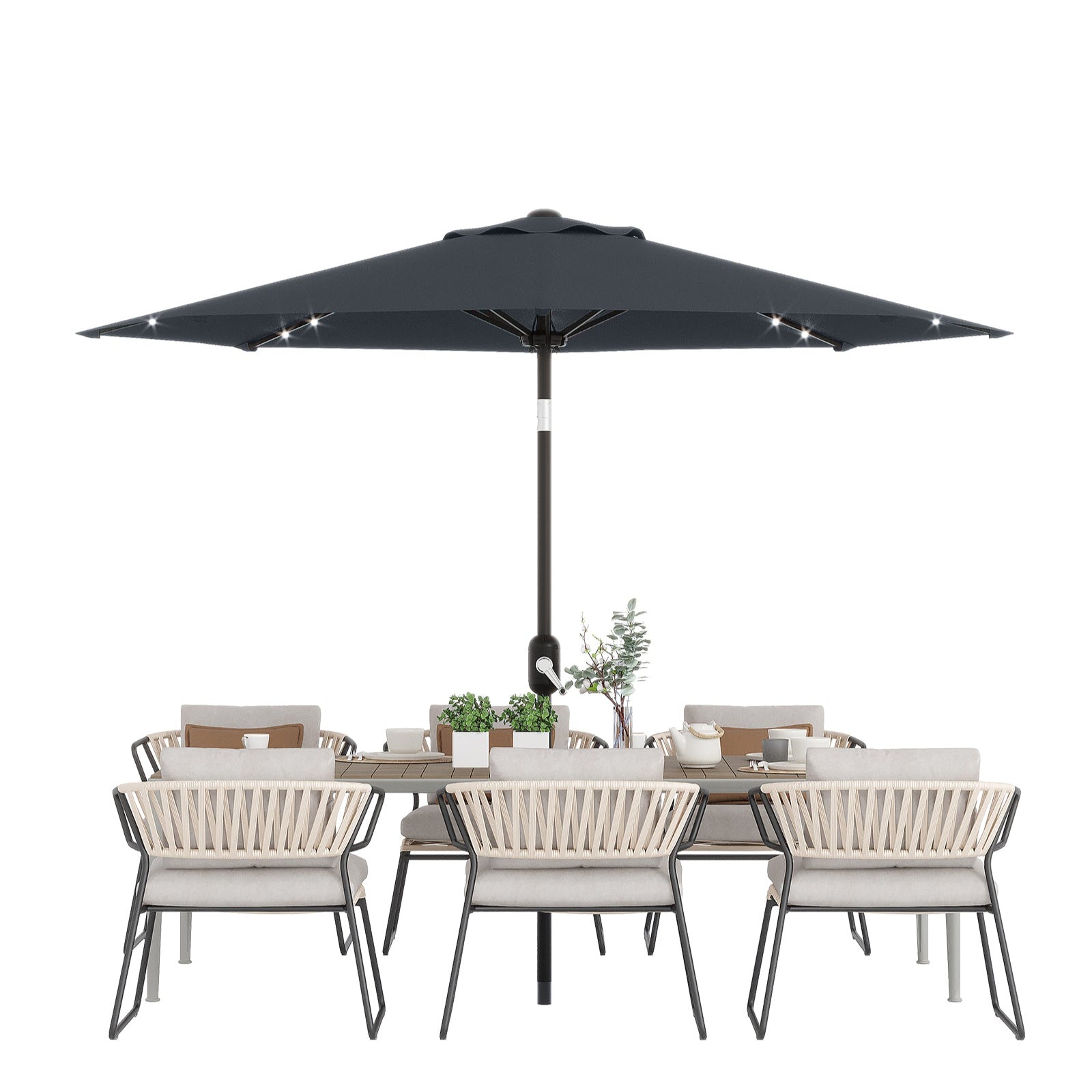 Garvee 10' Solar Patio Umbrella with 40 LED Lights, Outdoor Market Umbrella with Auto-Tilt Crank & Weather-Resistant Canopy, Grey