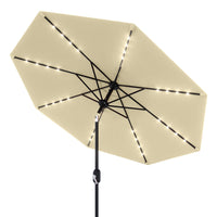 Garvee 10 ft Solar Patio Umbrella with 40 LED Lights, Beige Outdoor Market Umbrella with Auto-Tilt Crank & Weather-Resistant Canopy