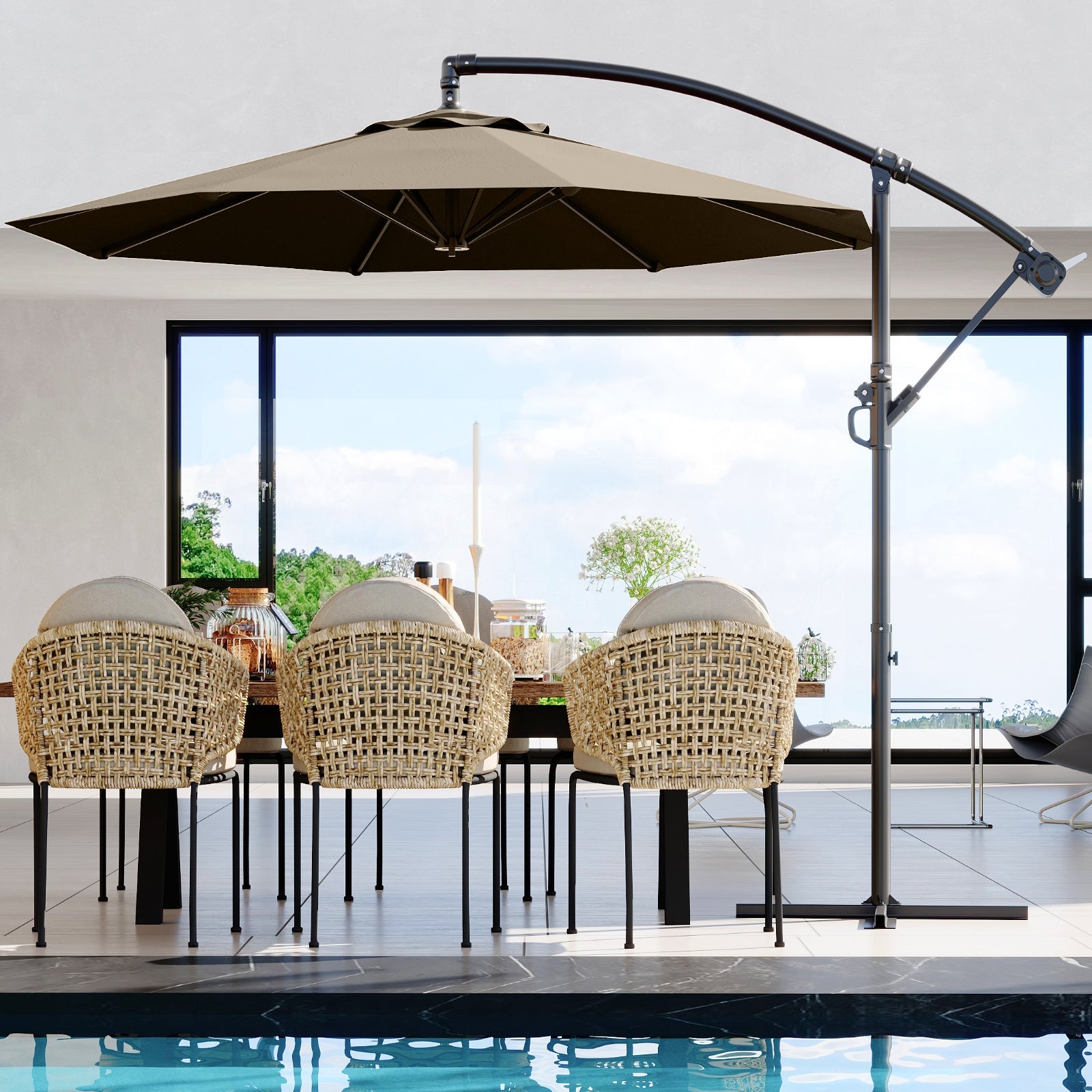 Garvee 10' Offset Patio Umbrella, Cantilever Umbrella with Easy Lift & Tilt Adjustment, 8 Ribs Sun Umbrella UV Protection, Tan