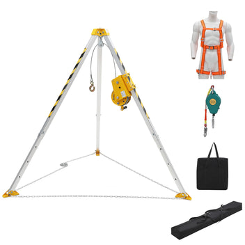 Garvee 8' Adjustable Legs Telescoping Tripod Kit - 1200LB Forged Alloy Steel w/Winch & Anti-Rotation Pulley for Industrial Rescue