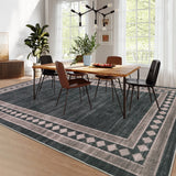 Garvee Modern Area Rug 5x7 Washable Geometric Throw Rug with Non-Slip Backing, Contemporary Bordered Accent Carpet, Soft Low Pile Floor Cover for Bedroom, Living Room, Dark Brown - Dark Brown