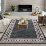 Garvee Modern Living Room Rug 8x10 Washable Geometric Accent Carpet with Non-Slip Backing, Large Contemporary Bordered Floor Mat, Soft Low Pile Area Rug for Bedroom, Dark Brown - Dark Brown
