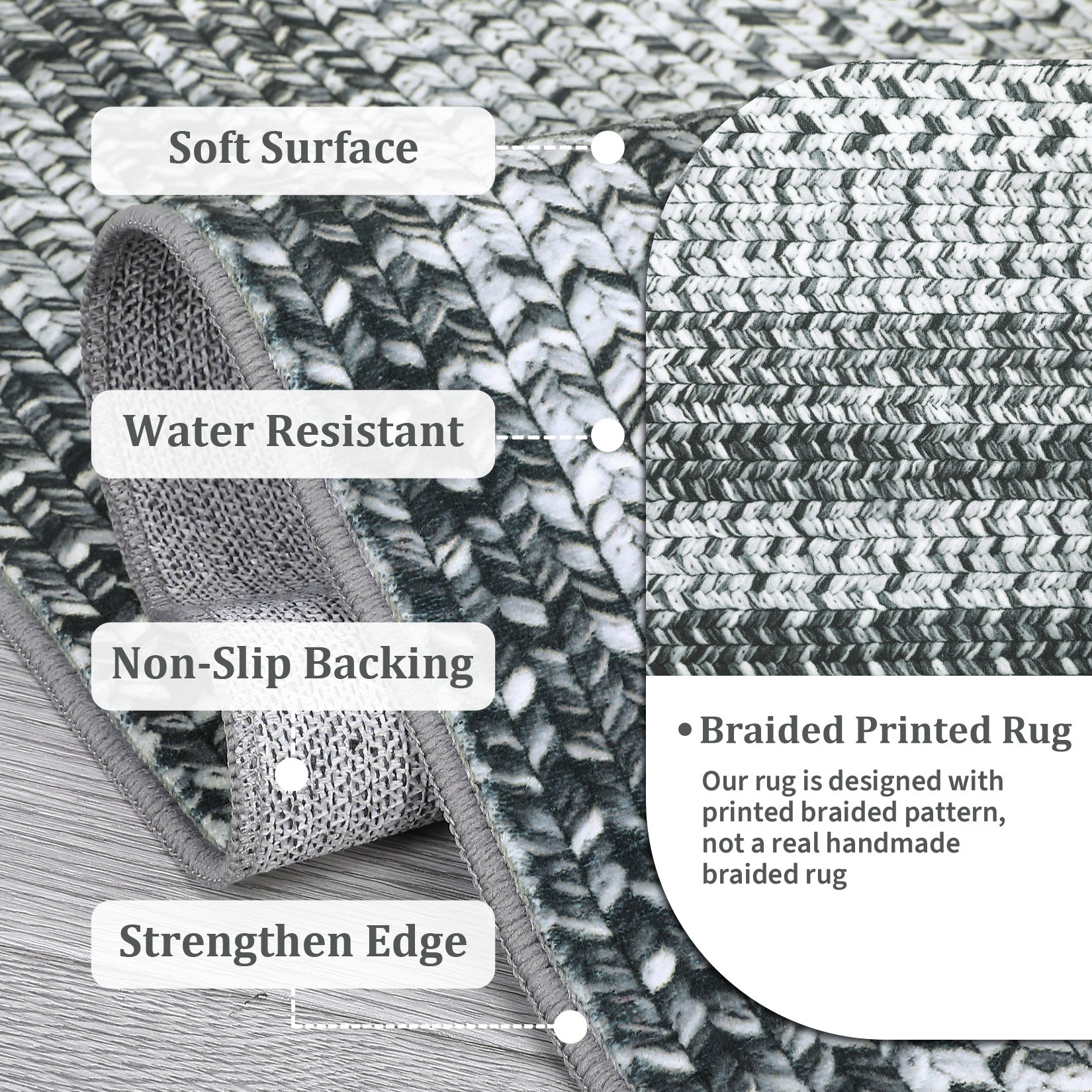 Garvee Bordered Grey 2x8 Washable Runner Rug, Distressed Farmhouse Print, Ultra-Thin Non-Slip Polyester Mat with Cozy Texture for Kitchen, Bedroom, Entryway