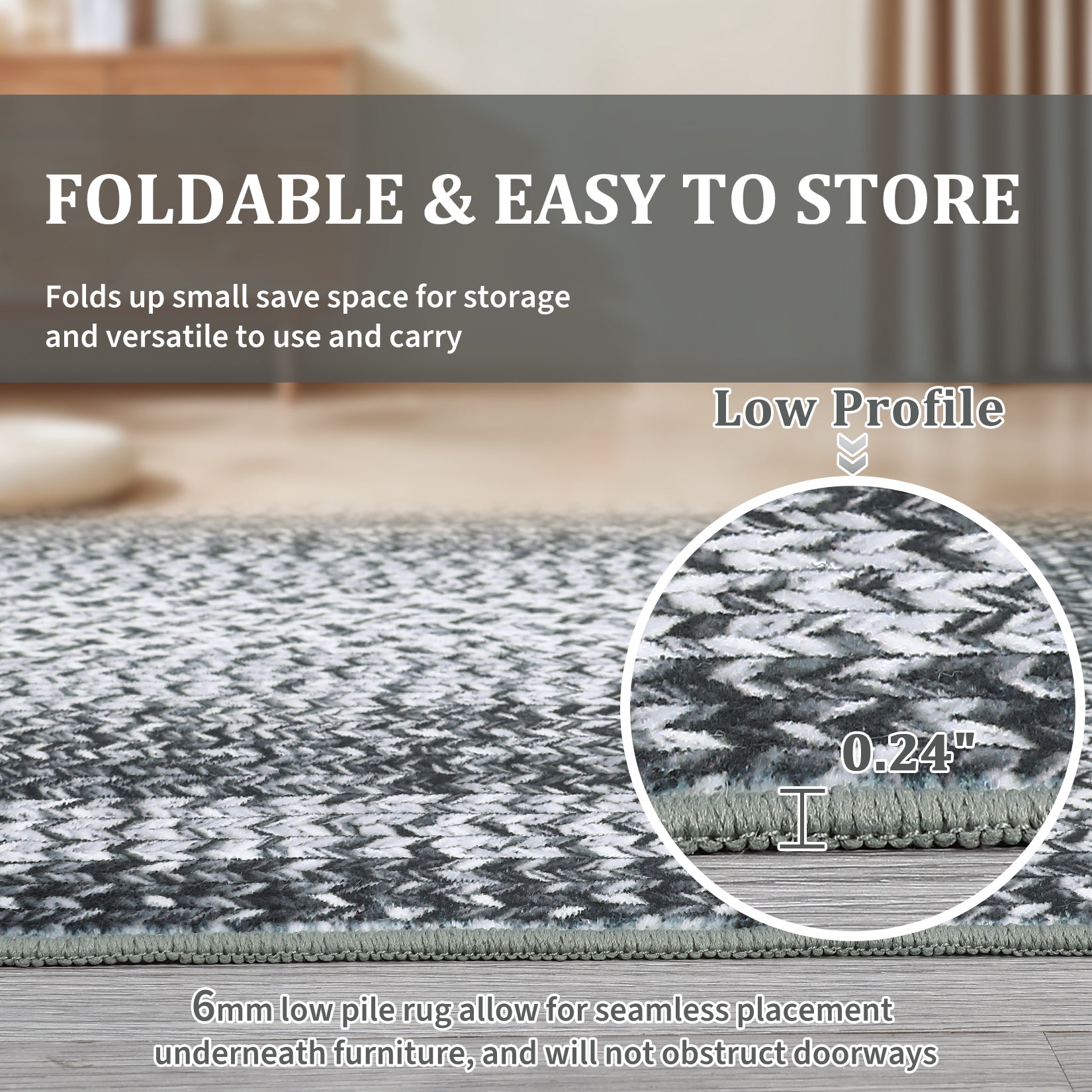 Garvee Bordered Grey 2x8 Washable Runner Rug, Distressed Farmhouse Print, Ultra-Thin Non-Slip Polyester Mat with Cozy Texture for Kitchen, Bedroom, Entryway