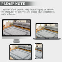 Garvee Bordered Grey 6x9 Washable Braided Rug, Washable Low Pile Non-Slip Polyester Cozy Texture Traditional Aesthetic for Living Room, Bedroom, Office