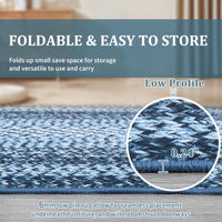 Garvee Bordered Grey Blue 2x8 Modern Boho Runner Rug, Ultra-Thin Washable Non-Slip Polyester Non-Shedding Low Pile for Entryway, Hallway, Bedroom