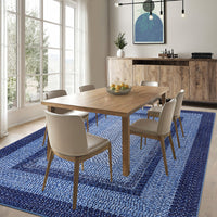 Garvee Bordered Navy Blue 8x10 Boho Braided Area Rug, Washable Vintage Low-Pile Carpet with Non-Slip TPR Backing, Foldable Polyester for Living Room, Bedroom, Office