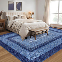 Garvee 4' × 6' Washable Area Rug, Non-Slip Low-Pile Carpet, Non-Shedding Polyester Rug with Classic Border Design for Living Room, Bedroom & Home Decor, Navy Blue