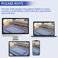 Garvee Bordered Navy Blue 10x13 Washable Rug for Living Room - Boho Braided Print, Non-Slip, Low Pile, Foldable, Polyester, Navy - Cozy & Minimalist