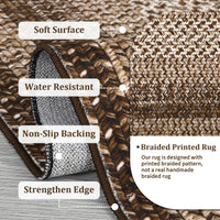 Garvee 8x10 Boho Braided-Print Washable Area Rug, Low Pile Polyester Rug with Non-Slip Backing for Living Room, Bedroom & Office, Brown