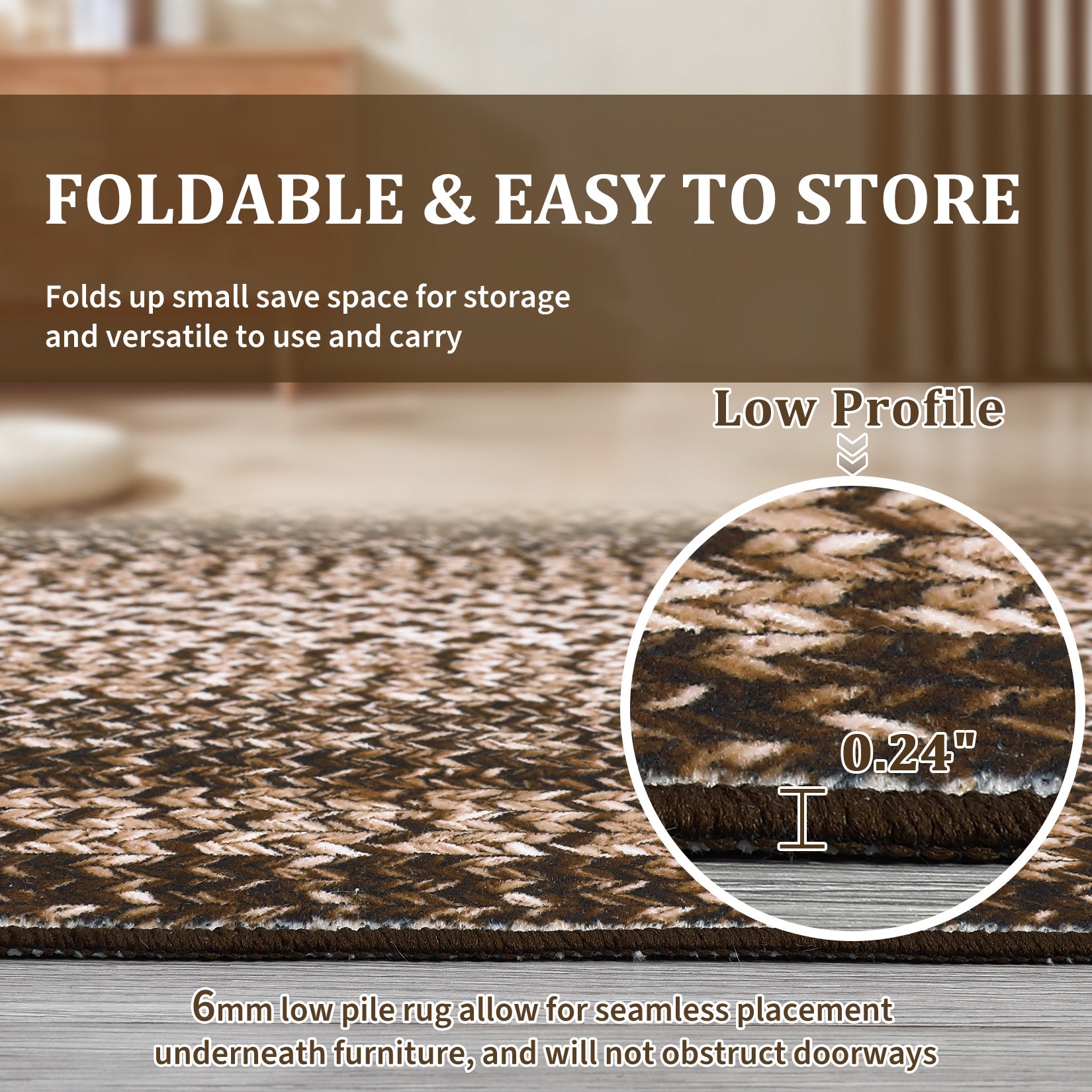 Garvee Bordered Brown 2x8 Braided Distressed Runner, Washable Non Slip Non-Shedding Ultra-Thin Carpet for Entryway Hallway & Bedroom Bedside