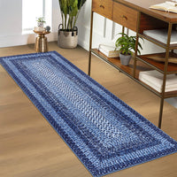 Garvee Bordered Navy Blue 2x6 Area Rug, Braided Print Washable Rug Non-Slip Hallway Runners Entryway Rug Runner Ultra-Thin Farmhouse Kitchen Mat Bedroom Bedside Laundry Distressed Rug Non-Shedding Accent Carpet
