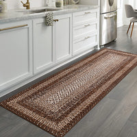 Garvee Bordered Brown 2x6 Braided Distressed Runner, Washable Non Slip Non-Shedding Ultra-Thin Carpet for Entryway Hallway & Bedroom Bedside