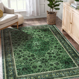 Garvee Area Rug Floral Washable Non-Slip Low-Pile Rugs for Living Room Kitchen, 0.3 Inch, Multi-Color - Green