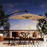 Garvee 10 ft Solar LED Cantilever Patio Umbrella, Offset Outdoor Umbrella with Crank Lift, Tilt Adjustment, 32 LED Lights, UV Protection, Tan - Tan