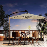 Garvee 10' Solar Lights Offset Patio Umbrella, Cantilever Umbrella with Easy Lift & Tilt Adjustment, 8 Ribs Sun Umbrella UV Protection, Beige - Beige