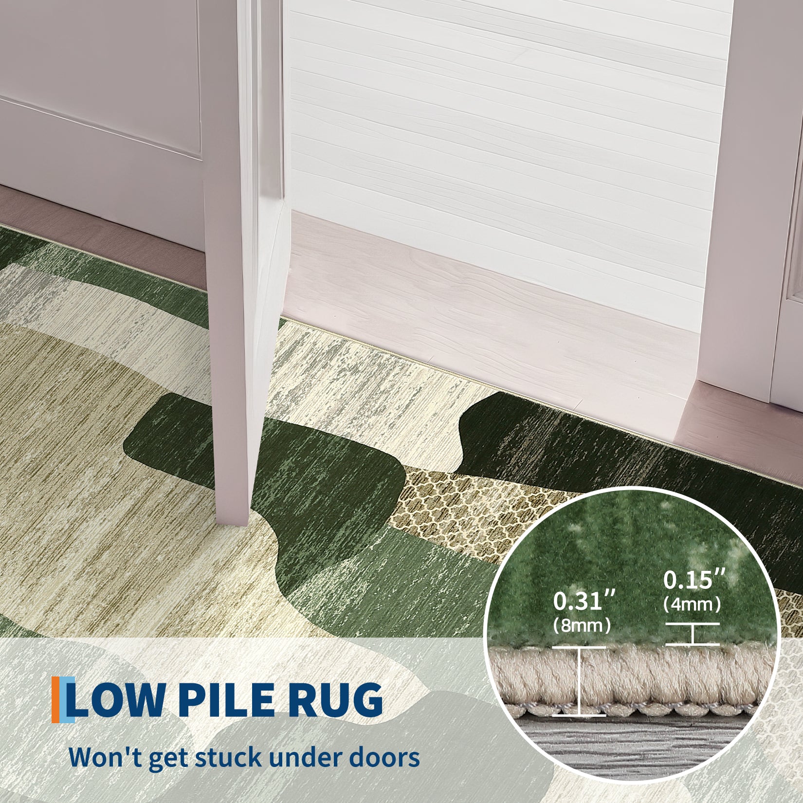 Garvee Modern Green 8x10 Washable Rugs for Bedroom, Abstract Living Room Area Rug Soft Non Slip, Ultra Thin Low Pile Contemporary Large Carpet for Dining Room Home Office