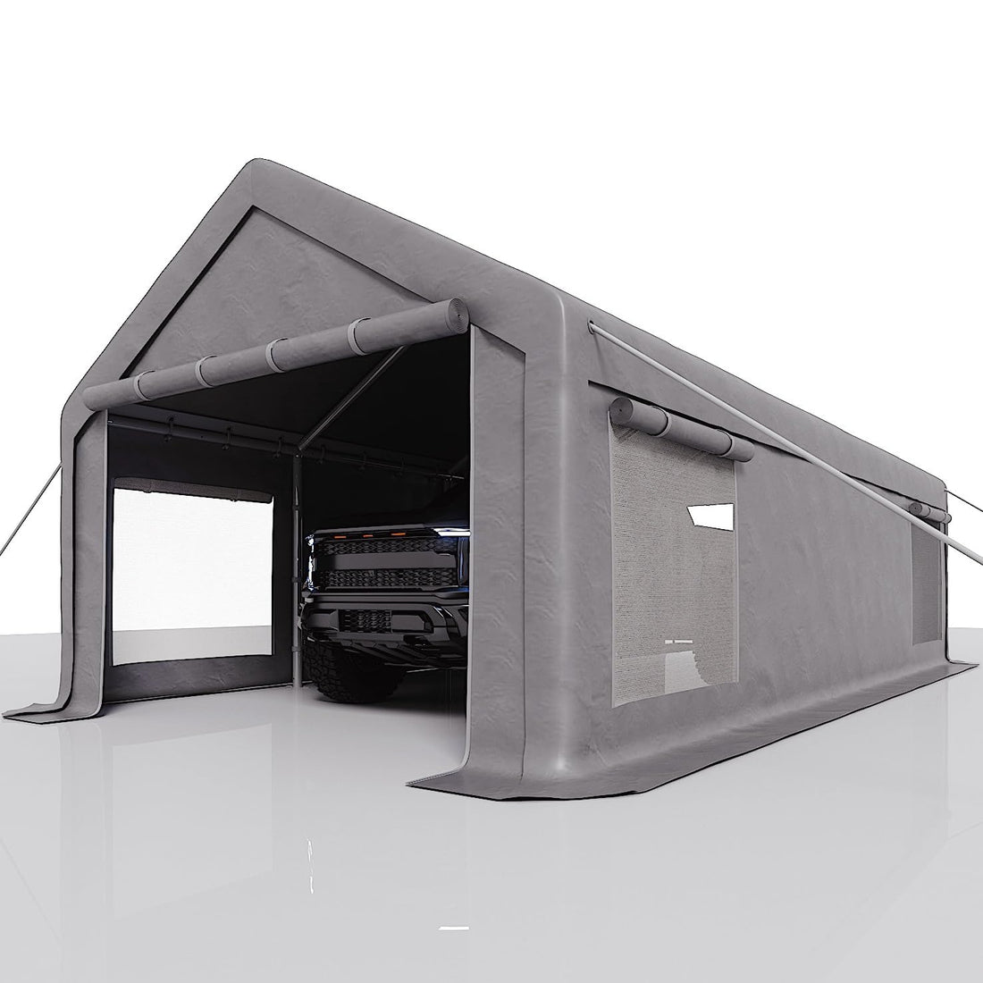 Garvee 13' x 25' Heavy-Duty Portable Carport Garage Shelter, 220G Waterproof PE Canopy with Roll-Up Doors, Removable Sidewalls & Steel Frame for Cars, Trucks, Boats & Outdoor Storage, Grey
