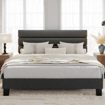 Garvee King Size Bed Frame with Adjustable Headboard, Fabric Upholstered and Wooden Slats Support Platform Bed Frame, Heavy Duty Mattress Foundation, Easy Assembly, Dark Grey