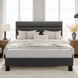 Garvee Full Size Bed Frame with Adjustable Headboard, Fabric Upholstered and Wooden Slats Support Platform Bed Frame, Dark Grey - Gray