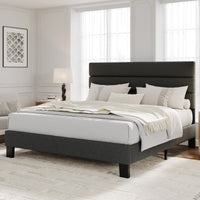 Garvee Full Size Bed Frame with Adjustable Headboard, Fabric Upholstered and Wooden Slats Support Platform Bed Frame, Dark Grey