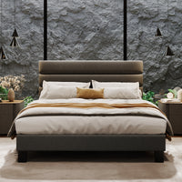 Garvee Full Size Bed Frame with Adjustable Headboard, Fabric Upholstered and Wooden Slats Support Platform Bed Frame, Dark Grey