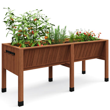 Garvee 72" × 26" × 31" Cedar Raised Garden Bed with Legs, 13.7" Deep Elevated Planter Box with Liner, Drainage Hole & Tool Hooks, Acorn Brown