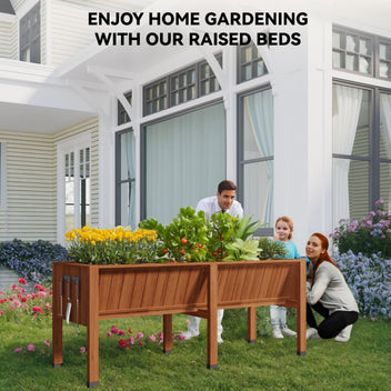 Garvee 72" × 26" × 31" Cedar Raised Garden Bed with Legs, 13.7" Deep Elevated Planter Box with Liner, Drainage Hole & Tool Hooks, Acorn Brown