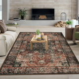 Garvee 9x12 Ultra-Thin Vintage Medallion Area Rug for Living Room, Non Slip Boho Large Living Room Rug, Vintage Oriental Indoor Floor Carpet for Bedroom, Dining Room, Office, Dorm, Brick Red - Red-Brown