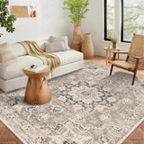 Garvee Ultra-Thin Washable 10x13 Area Rugs for Living Room, Non Slip Boho Large Living Room Rug, Vintage Oriental Indoor Floor Carpet for Dining Room Home Office Table Dorm Decor, Brick Red - Beige