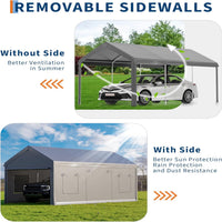 Garvee 10x20ft Portable Garage Carport Heavy Duty Steel Frame Removable Sidewalls Roll-Up Windows 180G PE Tarp Yellow Outdoor Shelter