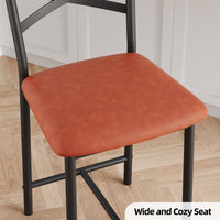 Garvee Bar Stools Set of 2, Counter Height Bar Stools with X Back and Thick Cushion, PU Leather, Metal Barstools for Kitchen Island Apartment Counter Bar, Brown